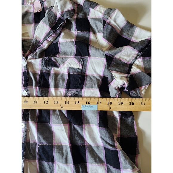 VICTORIA'S SECRET Black Gray Plaid Gold Thread Shorts Pajama Set SZ M - Picture 9 of 13